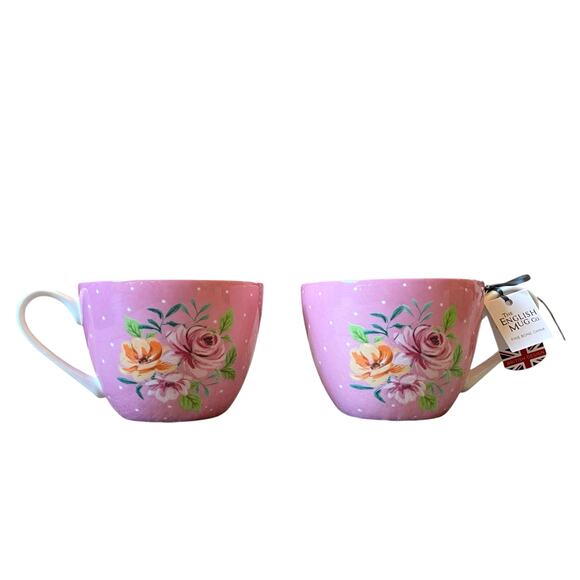 English Mug Co Fine China Pink Floral Coffee Mug Tea Cup 12oz Set of 2 New - Picture 2 of 15